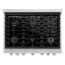 ZLINE 3-Piece Appliance Package - 36-inch Gas Range, Tall Tub Dishwasher & Premium Wall Mount Hood in Satin Stainless Steel (3KP-SGRSRH36-DWV)