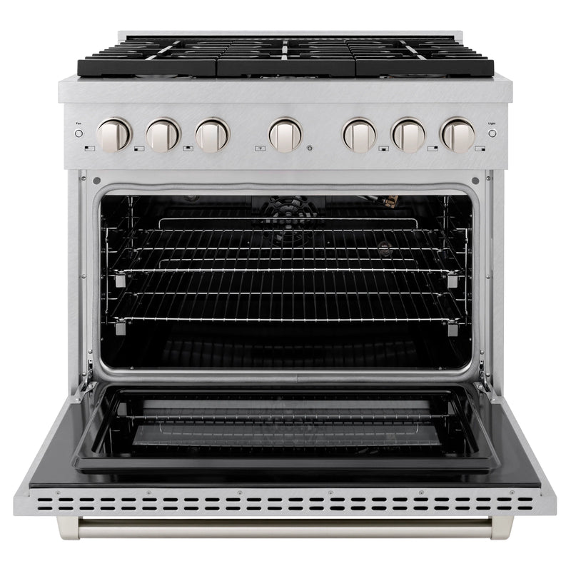 ZLINE 36-Inch Paramount Gas Range with 5.2 cu. ft. Convection Gas Oven in DuraSnow Stainless Steel with 6 Brass Burners (SGRS-BR-36)