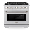 ZLINE 36-Inch Paramount Gas Range with 5.2 cu. ft. Convection Gas Oven in Satin Stainless Steel with 6 Brass Burners (SGRS-BR-36)