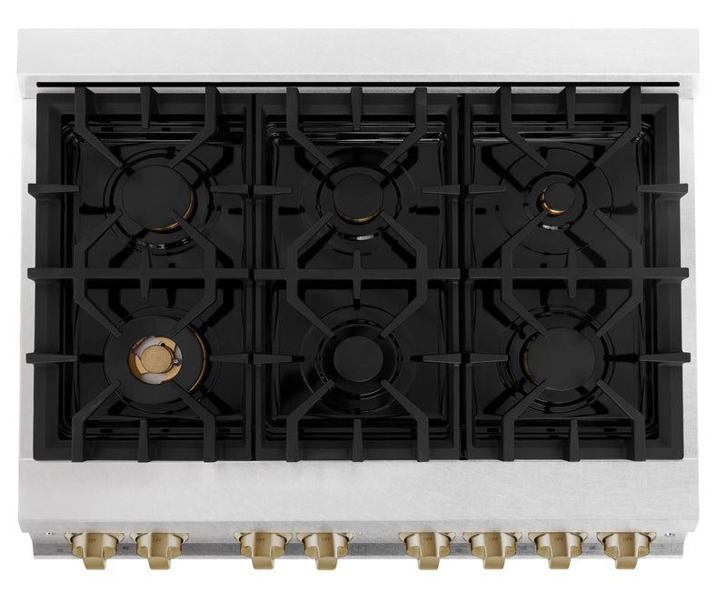 ZLINE Autograph Edition 36-Inch 4.6 cu. ft. Dual Fuel Range with Gas Stove and Electric Oven in DuraSnow® Stainless Steel with White Matte Door and Champagne Bronze Accents (RASZ-WM-36-CB)
