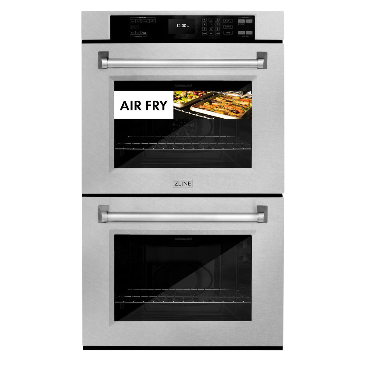 ZLINE double wall oven with Air Fry graphic on upper oven door