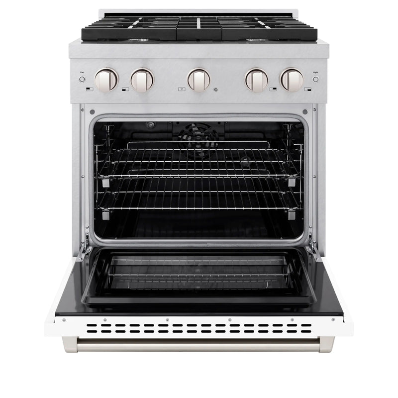 ZLINE 30-Inch 4.2 cu. ft. Paramount Dual Fuel Range with 4 Burner Gas Cooktop and Electric Convection Oven in DuraSnow Stainless Steel with White Matte Door (SDRS-WM-30)