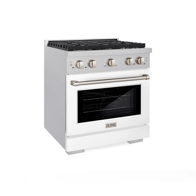 ZLINE 30-Inch Paramount Gas Range with 4 Burner and 4.2 cu. ft. Convection Gas Oven in DuraSnow Stainless Steel with White Matte Door (SGRS-WM-30)