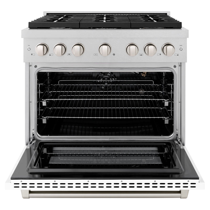 ZLINE 36-Inch 5.2 cu. ft. Paramount Gas Range with 6 Burner and Convection Gas Oven in DuraSnow Stainless Steel with White Matte Door (SGRS-WM-36)