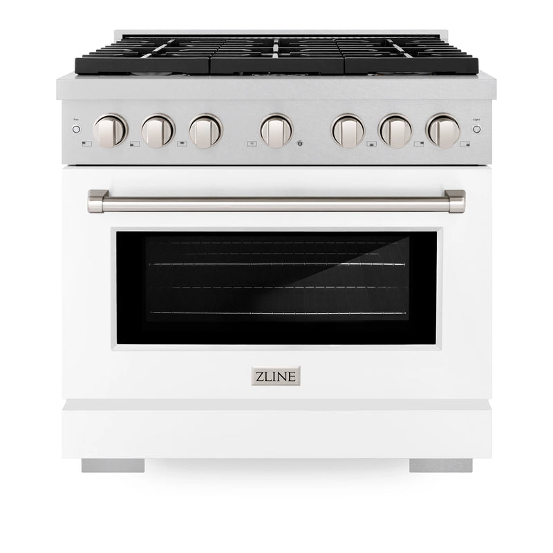 ZLINE 36-Inch 5.2 cu. ft. Paramount Gas Range with 6 Burner and Convection Gas Oven in DuraSnow Stainless Steel with White Matte Door (SGRS-WM-36)