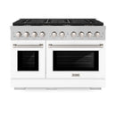 ZLINE 48-Inch Paramount Gas Range with 8 Gas BUrners and 6.7 cu. ft. Double Oven in Fingerprint Resistant Satin Stainless Steel with White Matte Doors (SGRS-WM-48)