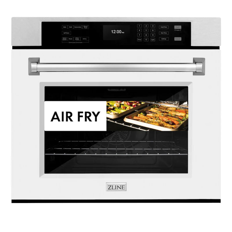 ZLINE 30-Inch Professional True Convection Single Wall Oven with Air Fry and Self Clean in DuraSnow Stainless Steel with White Matte Door (WASS-WM-30)