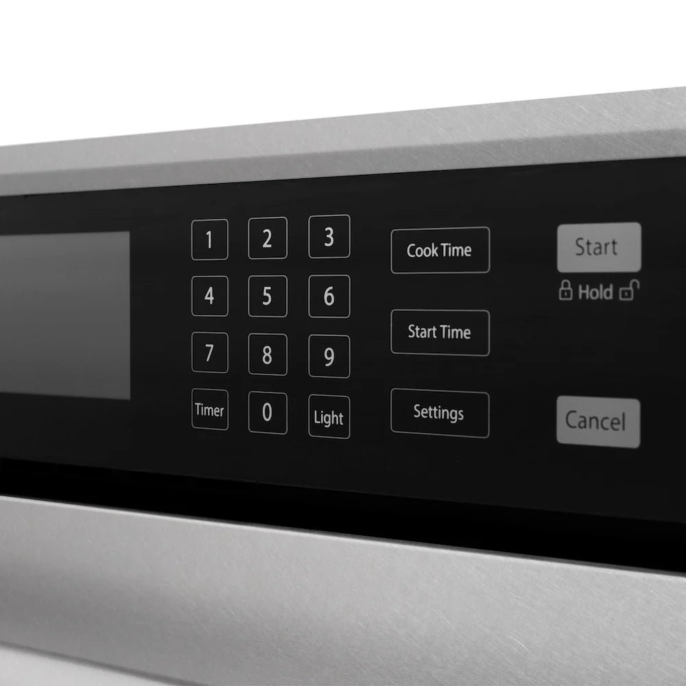 Single wall oven control panel with number keypad, timer, start, and settings buttons