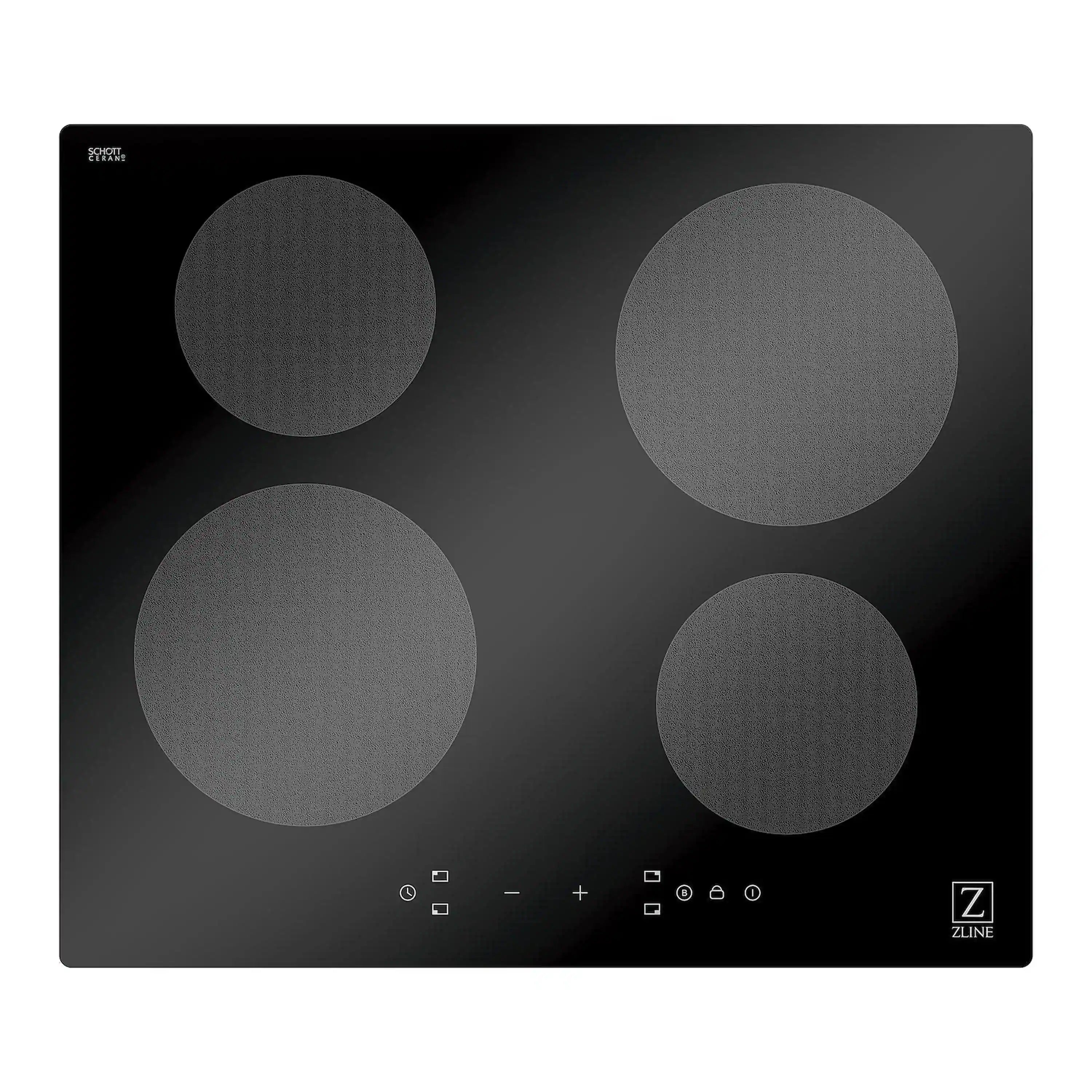 4-burner induction cooktop glass with four large round zones and touch control panel