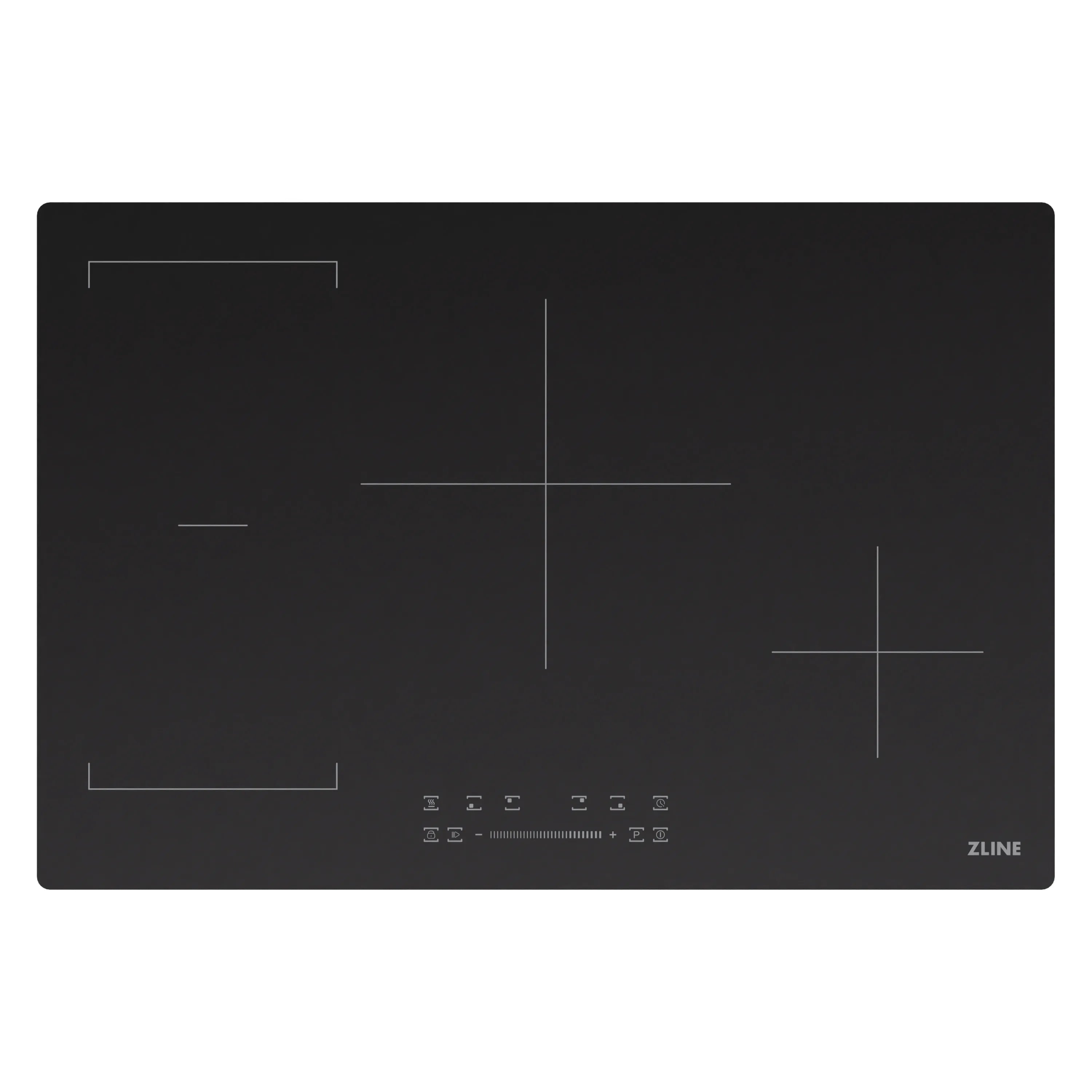 Black induction cooktop glass with touch control layout and ZLINE logo