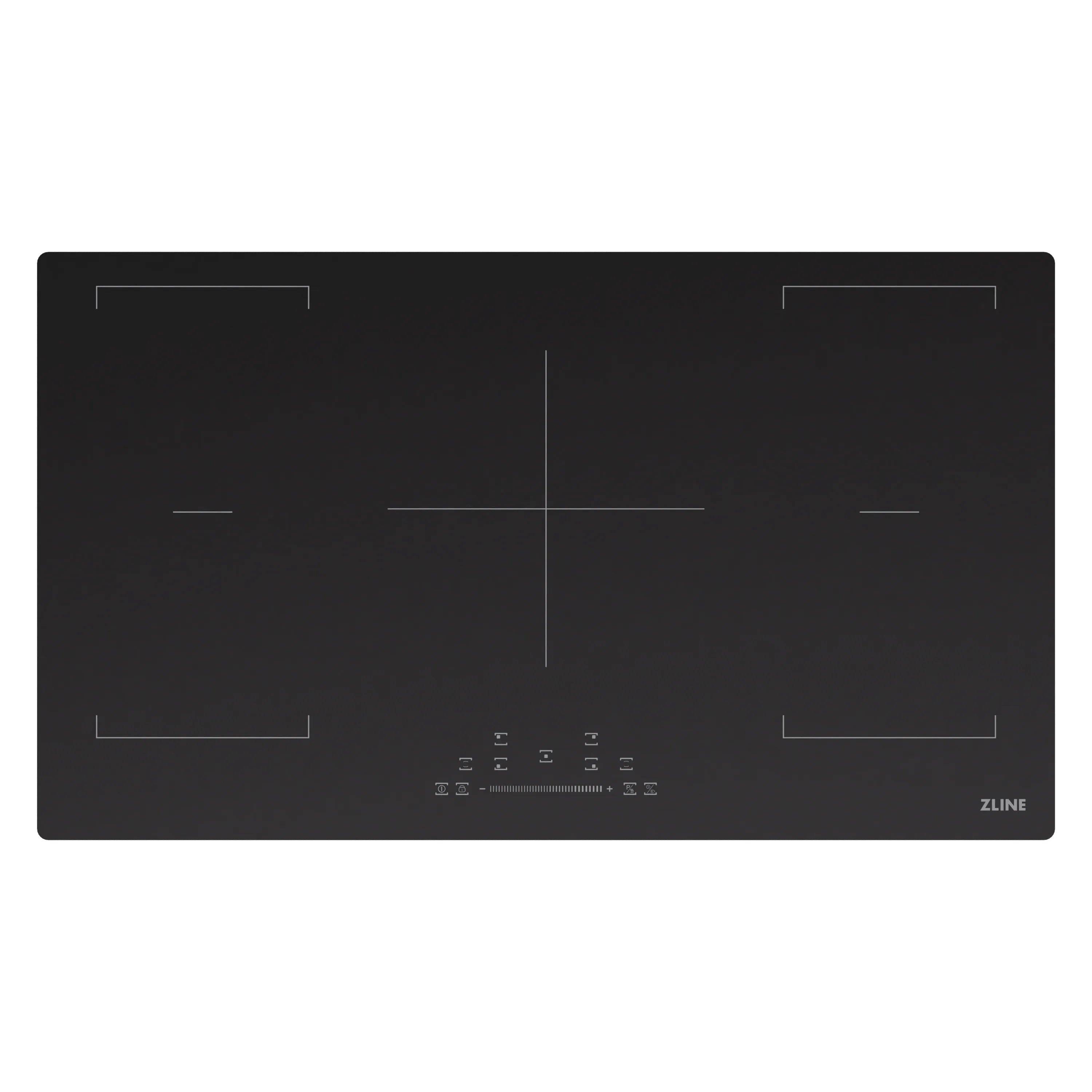 Matte black induction cooktop glass with central control icons and ZLINE logo