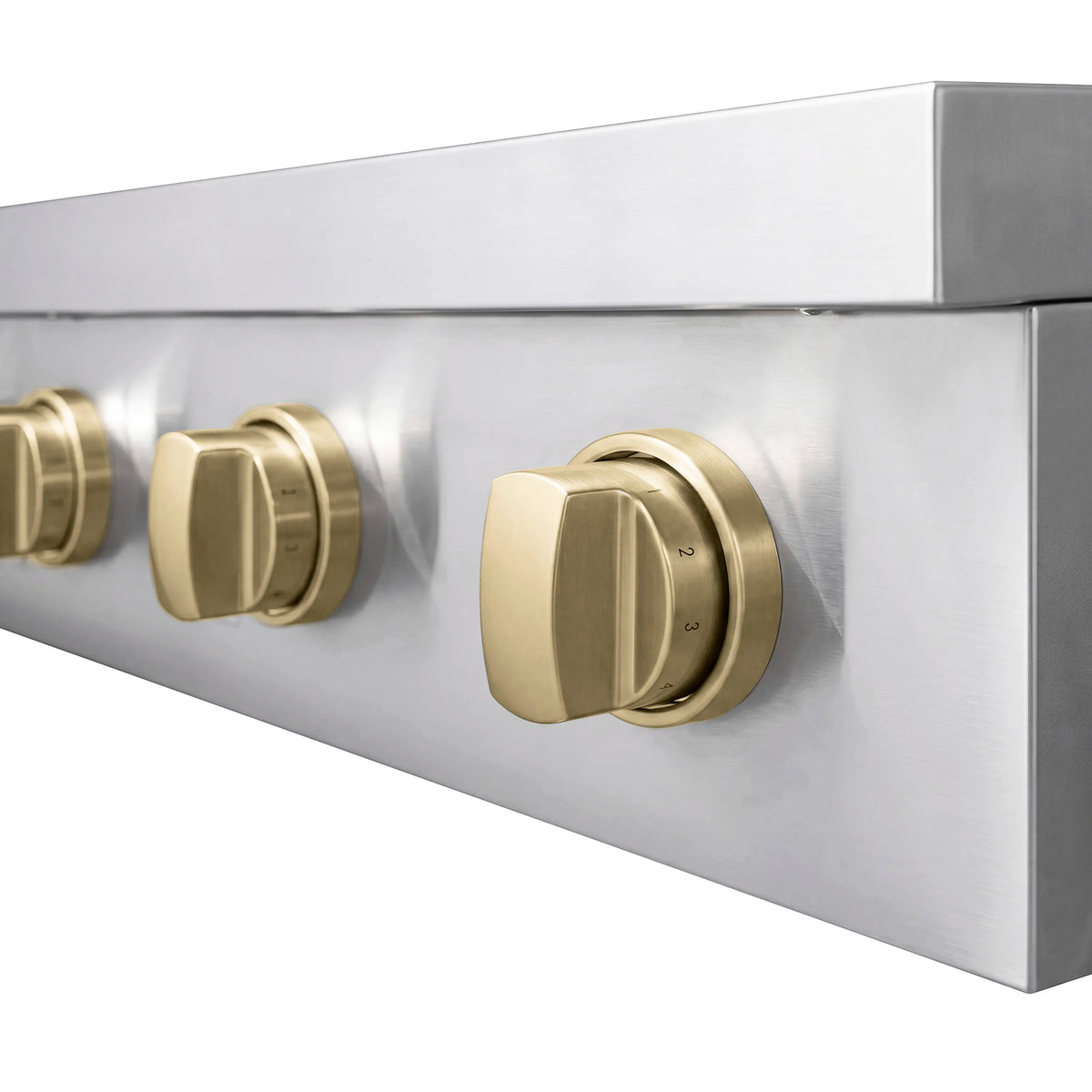 Champagne bronze dial knob on stainless steel induction rangetop front panel