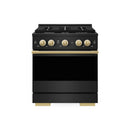 ZLINE Autograph Edition 30-Inch 4.2 Cu. Ft. Marino Dual Fuel Range with 4 Burner Gas Cooktop and Electric Convection Oven in Black Stainless Steel with Polished Gold Accents (MDRBZ-30-G)