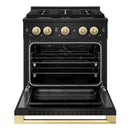 ZLINE Autograph Edition 30-Inch 4.2 Cu. Ft. Marino Dual Fuel Range with 4 Burner Gas Cooktop and Electric Convection Oven in Black Stainless Steel with Polished Gold Accents (MDRBZ-30-G)