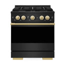 ZLINE Autograph Edition 30-Inch 4.2 Cu. Ft. Marino Dual Fuel Range with 4 Burner Gas Cooktop and Electric Convection Oven in Black Stainless Steel with Polished Gold Accents (MDRBZ-30-G)