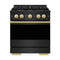 ZLINE Autograph Edition 30-Inch 4.2 Cu. Ft. Marino Dual Fuel Range with 4 Burner Gas Cooktop and Electric Convection Oven in Black Stainless Steel with Polished Gold Accents (MDRBZ-30-G)