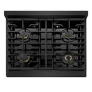 ZLINE Autograph Edition 30-Inch 4.2 Cu. Ft. Marino Dual Fuel Range with 4 Burner Gas Cooktop and Electric Convection Oven in Black Stainless Steel with Polished Gold Accents (MDRBZ-30-G)
