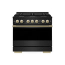 ZLINE Autograph Edition 36-Inch 5.2 Cu. Ft. Marino Dual Fuel Range with 6 Burner Gas Cooktop and Electric Convection Oven in Black Stainless Steel with Champagne Bronze Accents (MDRBZ-36-CB)