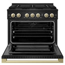ZLINE Autograph Edition 36-Inch 5.2 Cu. Ft. Marino Dual Fuel Range with 6 Burner Gas Cooktop and Electric Convection Oven in Black Stainless Steel with Champagne Bronze Accents (MDRBZ-36-CB)