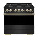 ZLINE Autograph Edition 36-Inch 5.2 Cu. Ft. Marino Dual Fuel Range with 6 Burner Gas Cooktop and Electric Convection Oven in Black Stainless Steel with Champagne Bronze Accents (MDRBZ-36-CB)