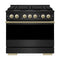 ZLINE Autograph Edition 36-Inch 5.2 Cu. Ft. Marino Dual Fuel Range with 6 Burner Gas Cooktop and Electric Convection Oven in Black Stainless Steel with Champagne Bronze Accents (MDRBZ-36-CB)
