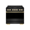 ZLINE Autograph Edition 36-Inch 5.2 Cu. Ft. Marino Dual Fuel Range with 6 Burner Gas Cooktop and Electric Convection Oven in Black Stainless Steel with Polished Gold Accents (MDRBZ-36-G)
