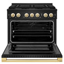 ZLINE Autograph Edition 36-Inch 5.2 Cu. Ft. Marino Dual Fuel Range with 6 Burner Gas Cooktop and Electric Convection Oven in Black Stainless Steel with Polished Gold Accents (MDRBZ-36-G)