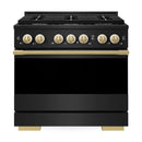 ZLINE Autograph Edition 36-Inch 5.2 Cu. Ft. Marino Dual Fuel Range with 6 Burner Gas Cooktop and Electric Convection Oven in Black Stainless Steel with Polished Gold Accents (MDRBZ-36-G)
