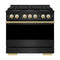 ZLINE Autograph Edition 36-Inch 5.2 Cu. Ft. Marino Dual Fuel Range with 6 Burner Gas Cooktop and Electric Convection Oven in Black Stainless Steel with Polished Gold Accents (MDRBZ-36-G)