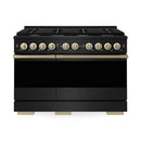 ZLINE Autograph Edition 48-Inch 6.7 Cu. Ft. Marino Double Oven Dual Fuel Range with 8 Burner Gas Cooktop in Black Stainless Steel and Champagne Bronze Accents (MDRBZ-48-CB)