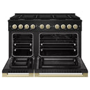 ZLINE Autograph Edition 48-Inch 6.7 Cu. Ft. Marino Double Oven Dual Fuel Range with 8 Burner Gas Cooktop in Black Stainless Steel and Champagne Bronze Accents (MDRBZ-48-CB)