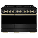 ZLINE Autograph Edition 48-Inch 6.7 Cu. Ft. Marino Double Oven Dual Fuel Range with 8 Burner Gas Cooktop in Black Stainless Steel and Champagne Bronze Accents (MDRBZ-48-CB)
