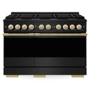 ZLINE Autograph Edition 48-Inch 6.7 Cu. Ft. Marino Double Oven Dual Fuel Range with 8 Burner Gas Cooktop in Black Stainless Steel and Polished Gold Accents (MDRBZ-48-G)