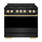 ZLINE Autograph Edition 36-Inch 5.2 Cu. Ft. Marino Dual Fuel Range with 6 Burner DuoPro Cooktop and Electric Convection Oven in Black Stainless Steel and Polished Gold Accents (PMDRBZ-36-G)