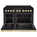 ZLINE Autograph Edition 48-Inch 6.7 Cu. Ft. Marino Dual Fuel Range with 8 Burner DuoPro Cooktop and Dual Ovens in Black Stainless Steel and Polished Gold Accents (PMDRBZ-48-G)