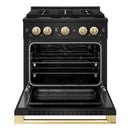 ZLINE Autograph Edition 30-Inch 4.2 Cu. Ft. Marino Gas Range with 4 Burner Cooktop and Convection Gas Oven in Black Stainless Steel and Polished Gold Accents (MGRBZ-30-G)