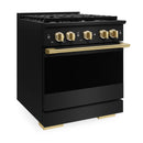 ZLINE Autograph Edition 30-Inch 4.2 Cu. Ft. Marino Gas Range with 4 Burner Cooktop and Convection Gas Oven in Black Stainless Steel and Polished Gold Accents (MGRBZ-30-G)