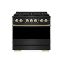 ZLINE Autograph Edition 36-Inch 5.2 Cu. Ft. Marino Gas Range with 6 Burner Cooktop and Convection Gas Oven in Black Stainless Steel and Champagne Bronze Accents (MGRBZ-36-CB)