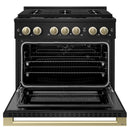 ZLINE Autograph Edition 36-Inch 5.2 Cu. Ft. Marino Gas Range with 6 Burner Cooktop and Convection Gas Oven in Black Stainless Steel and Champagne Bronze Accents (MGRBZ-36-CB)