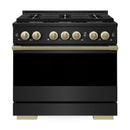 ZLINE Autograph Edition 36-Inch 5.2 Cu. Ft. Marino Gas Range with 6 Burner Cooktop and Convection Gas Oven in Black Stainless Steel and Champagne Bronze Accents (MGRBZ-36-CB)