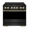 ZLINE Autograph Edition 36-Inch 5.2 Cu. Ft. Marino Gas Range with 6 Burner Cooktop and Convection Gas Oven in Black Stainless Steel and Champagne Bronze Accents (MGRBZ-36-CB)