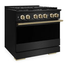 ZLINE Autograph Edition 36-Inch 5.2 Cu. Ft. Marino Gas Range with 6 Burner Cooktop and Convection Gas Oven in Black Stainless Steel and Champagne Bronze Accents (MGRBZ-36-CB)