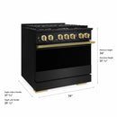 ZLINE Autograph Edition 36-Inch 5.2 Cu. Ft. Marino Gas Range with 6 Burner Cooktop and Convection Gas Oven in Black Stainless Steel and Polished Gold Accents (MGRBZ-36-G)