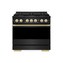ZLINE Autograph Edition 36-Inch 5.2 Cu. Ft. Marino Gas Range with 6 Burner Cooktop and Convection Gas Oven in Black Stainless Steel and Polished Gold Accents (MGRBZ-36-G)