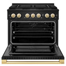 ZLINE Autograph Edition 36-Inch 5.2 Cu. Ft. Marino Gas Range with 6 Burner Cooktop and Convection Gas Oven in Black Stainless Steel and Polished Gold Accents (MGRBZ-36-G)