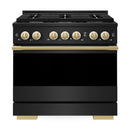 ZLINE Autograph Edition 36-Inch 5.2 Cu. Ft. Marino Gas Range with 6 Burner Cooktop and Convection Gas Oven in Black Stainless Steel and Polished Gold Accents (MGRBZ-36-G)