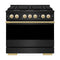 ZLINE Autograph Edition 36-Inch 5.2 Cu. Ft. Marino Gas Range with 6 Burner Cooktop and Convection Gas Oven in Black Stainless Steel and Polished Gold Accents (MGRBZ-36-G)