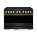 ZLINE Autograph Edition 48-Inch 6.7 Cu. Ft. Marino Double Oven Gas Range with 8 Burner Cooktop in Black Stainless Steel and Champagne Bronze Accents (MGRBZ-48-CB)
