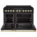 ZLINE Autograph Edition 48-Inch 6.7 Cu. Ft. Marino Double Oven Gas Range with 8 Burner Cooktop in Black Stainless Steel and Champagne Bronze Accents (MGRBZ-48-CB)