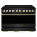 ZLINE Autograph Edition 48-Inch 6.7 Cu. Ft. Marino Double Oven Gas Range with 8 Burner Cooktop in Black Stainless Steel and Champagne Bronze Accents (MGRBZ-48-CB)